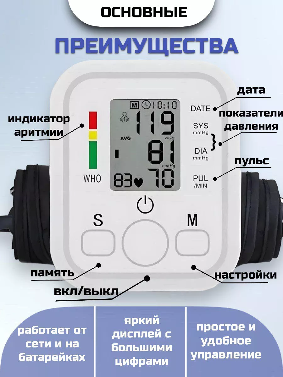 Тонометр автоматический электронный для измерения давления RuMir купить по  цене 628 ₽ в интернет-магазине Wildberries | 224300158